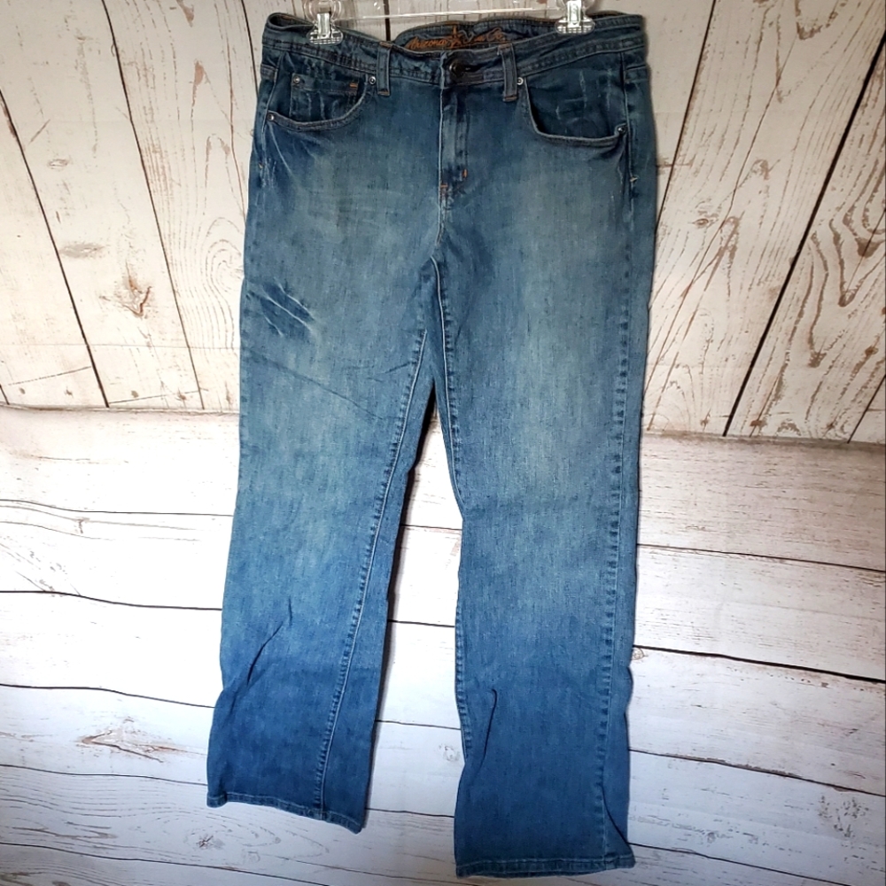 Arizona Jean Co low rise straight leg five pocket distressed jeans blue size 11